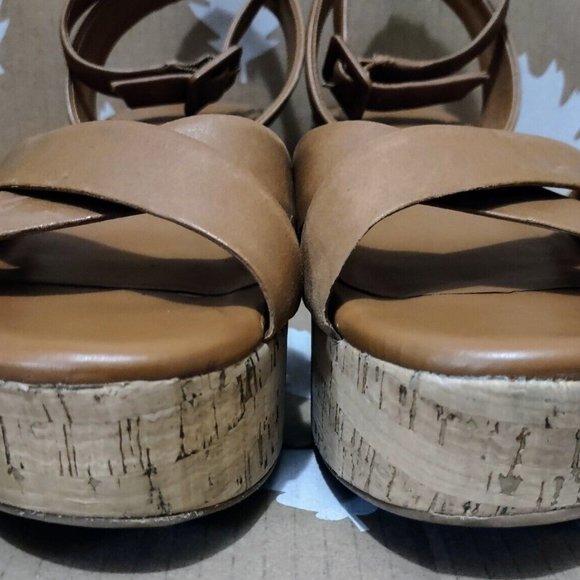 Gianni Bini "Zeeah" Cork Wedge Sandal Camel Tan Platform Heels 8M - Picture 9 of 11